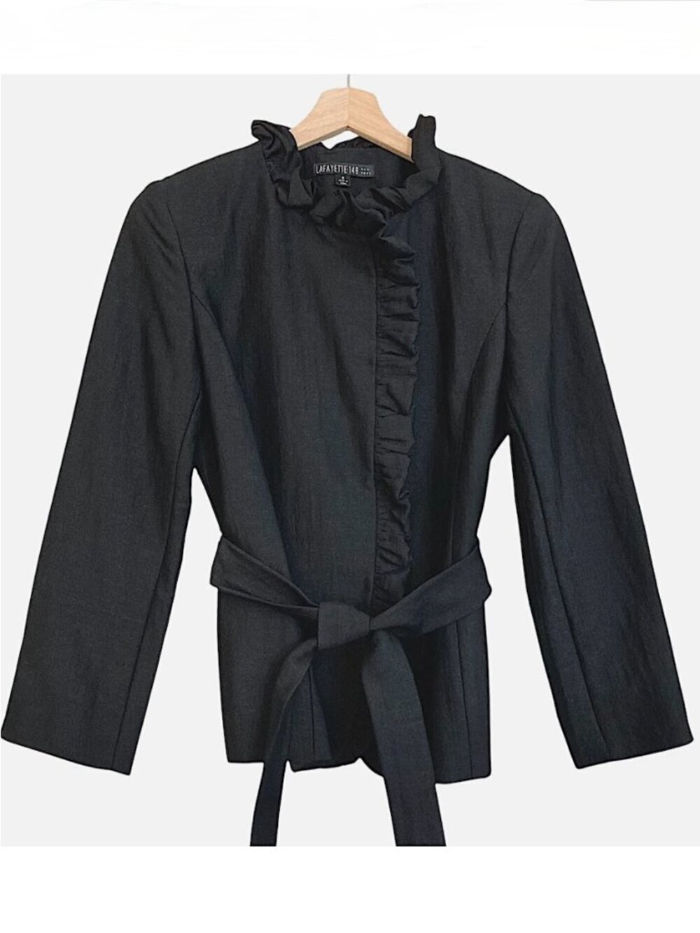 NWOT LAFAYETTE 148 Ruffled Silk Blend Jacket Black